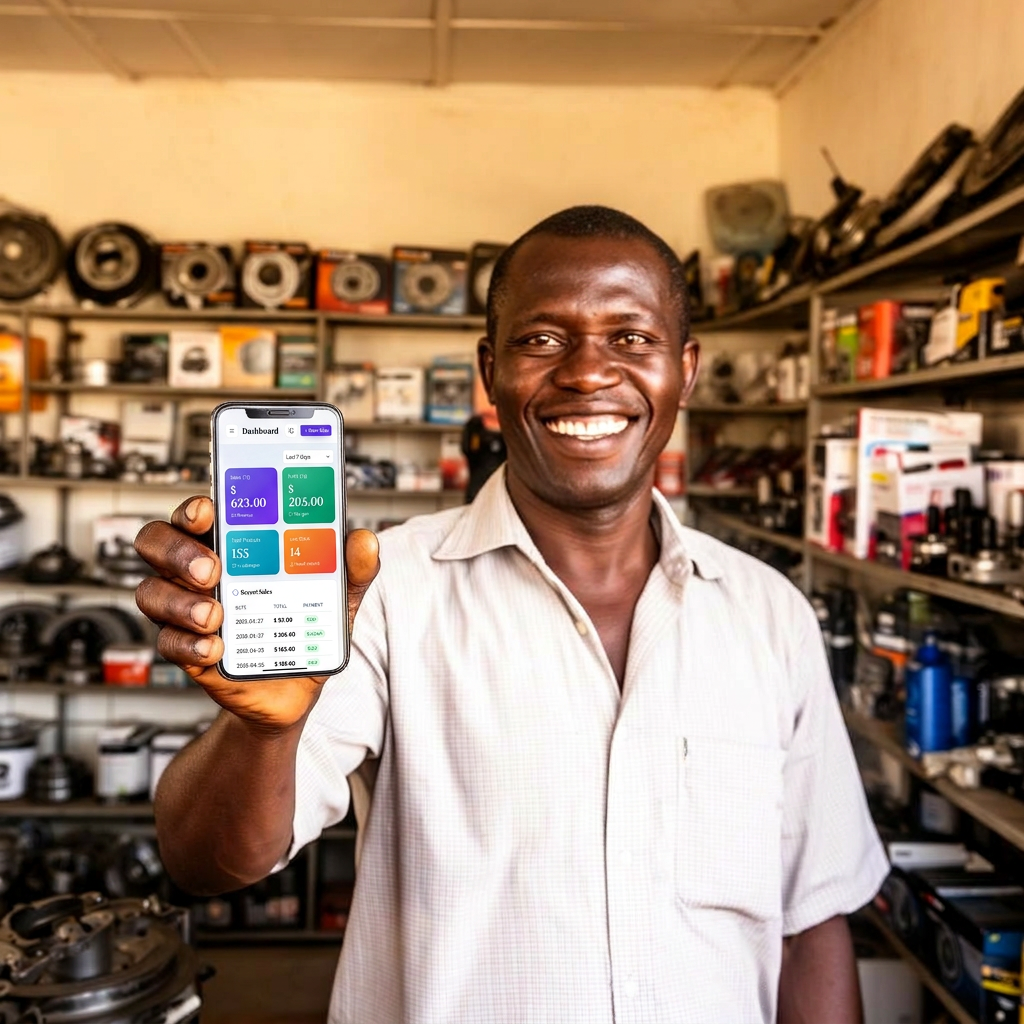 Car parts shop owner using NexxaStock on a desktop